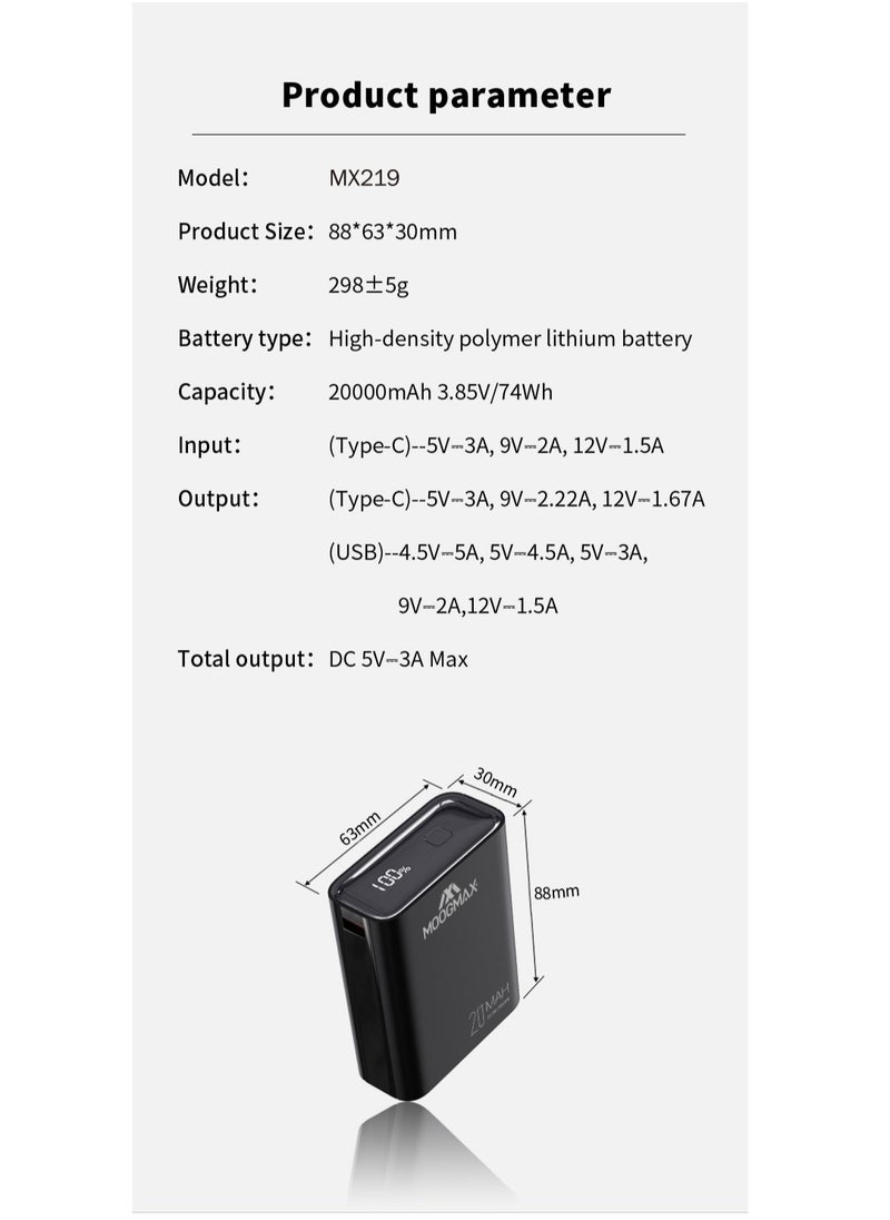 Marvel power bank 20000mAh with 22.5W, and an elegant design, small Mini size and weight, two ports (Type-C) & (USB-A), portable power bank fast charging, and a digital display screen. Gradient cyan color
