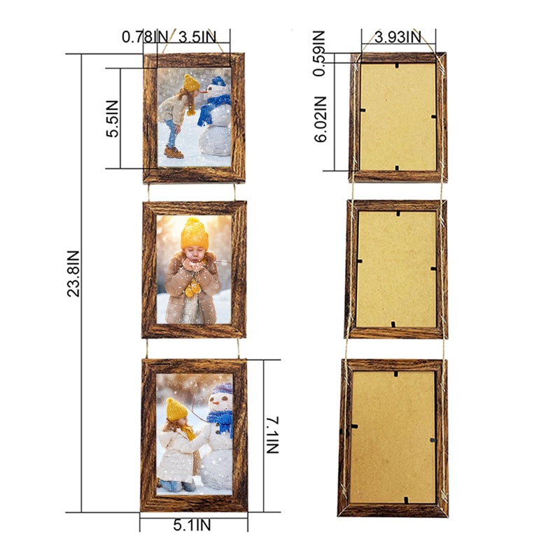 Rexllon 4x6 الجدار معلق إطارات الصور الكولاج مع 3 إطارات فتح بنية - Image 2