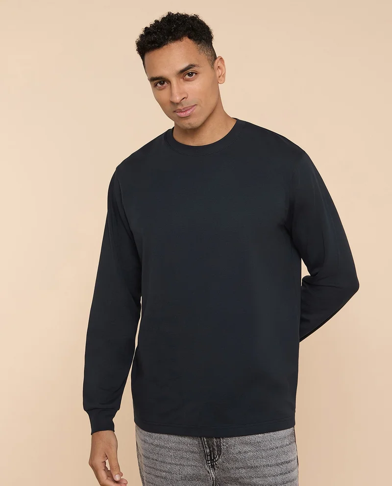 R&B Solid Sweatshirt with Crew Neck and Long Sleeves