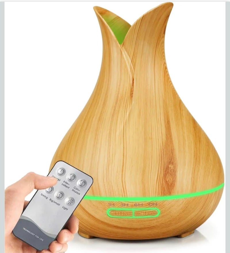 SouqKado Air Humidifier Aroma Diffuser Electric Air Freshener with Remote Control 7 Colors LED Light Timer White (Wood 4)