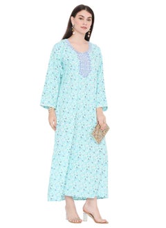 HANA & SARA LONG VISCOSE STYLISH PRINTED WITH UNIQUE EMBROIDERY ARABIC KAFTAN JALABIYA DRESS  - Image 1