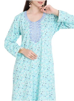 HANA & SARA LONG VISCOSE STYLISH PRINTED WITH UNIQUE EMBROIDERY ARABIC KAFTAN JALABIYA DRESS  - Image 3