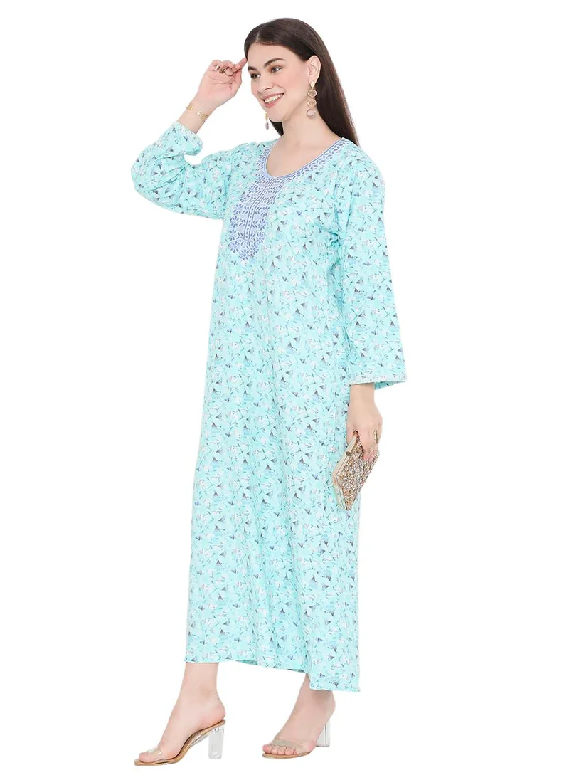HANA & SARA LONG VISCOSE STYLISH PRINTED WITH UNIQUE EMBROIDERY ARABIC KAFTAN JALABIYA DRESS