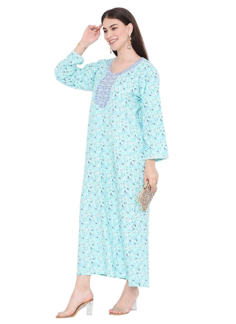 HANA & SARA - LONG VISCOSE STYLISH PRINTED WITH UNIQUE EMBROIDERY ARABIC KAFTAN JALABIYA DRESS - Image 1