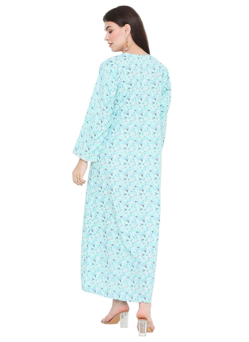HANA & SARA - LONG VISCOSE STYLISH PRINTED WITH UNIQUE EMBROIDERY ARABIC KAFTAN JALABIYA DRESS - Image 1