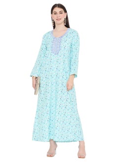 HANA & SARA LONG VISCOSE STYLISH PRINTED WITH UNIQUE EMBROIDERY ARABIC KAFTAN JALABIYA DRESS  - Image 5