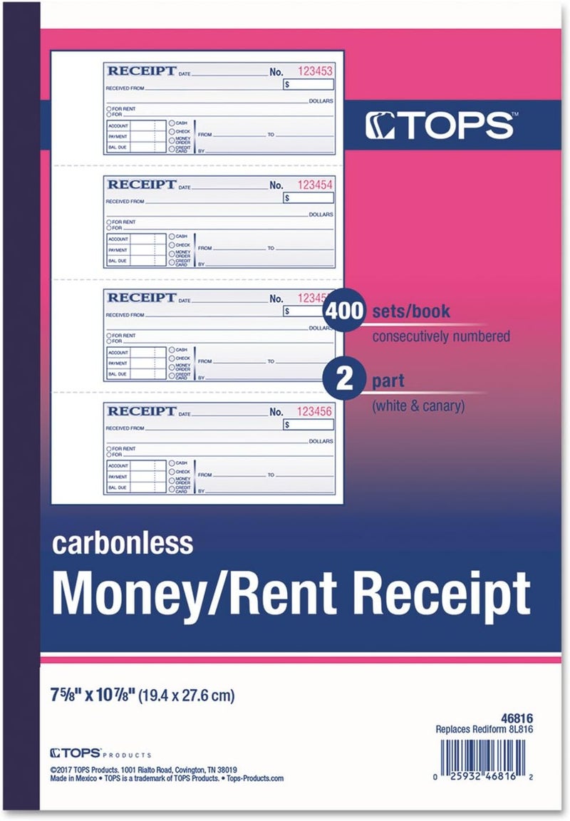 TOPS Carbonless Money Receipt Book - 2-Part, 400 Sets, 2-3/4 x 7-1/8 Inches - Image 2