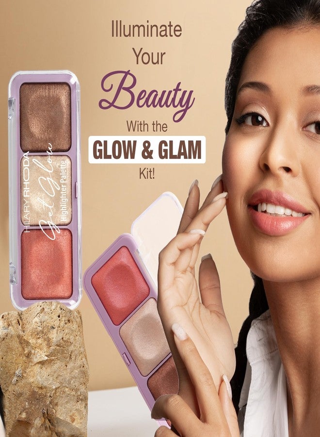 Hilary Rhoda Get Glow Highlighter Palette | Ultra Blendable & Long Lasting | Shimmer Finish & Illuminating Glow | Highly Pigmented & Easy To Blend Shades | 3 Shades in 1 Palette - 15g (Shade - 03) - Image 3