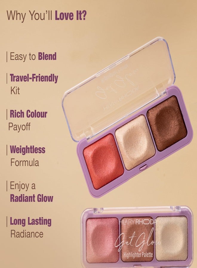 Hilary Rhoda Get Glow Highlighter Palette | Ultra Blendable & Long Lasting | Shimmer Finish & Illuminating Glow | Highly Pigmented & Easy To Blend Shades | 3 Shades in 1 Palette - 15g (Shade - 03) - Image 5