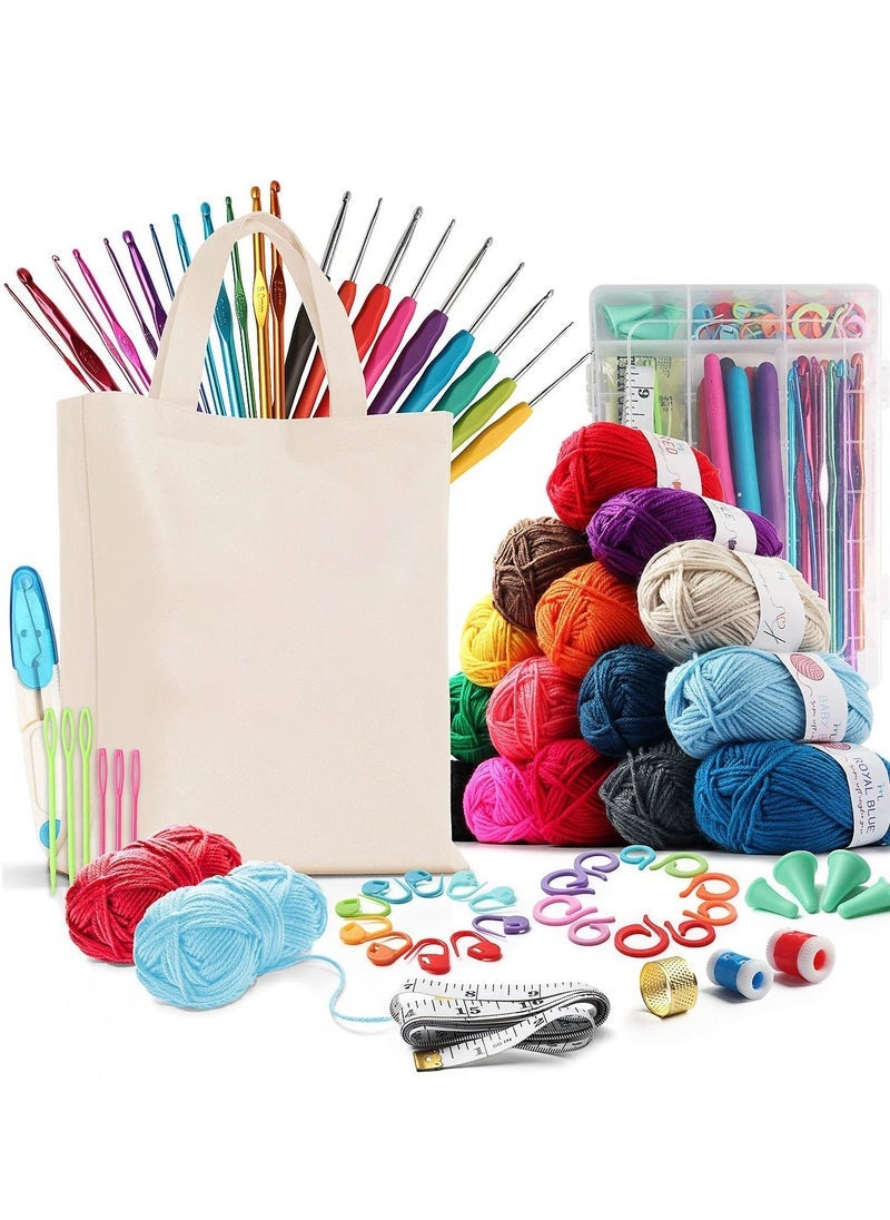 Generic 73 Piece Crochet Kit with Crochet Hooks Yarn Set Premium Bundle Includes Yarn Balls Needles Accessories Kit Canvas Tote Bag and Lot More Starter Pack for Kids Adults Beginner Professionals 