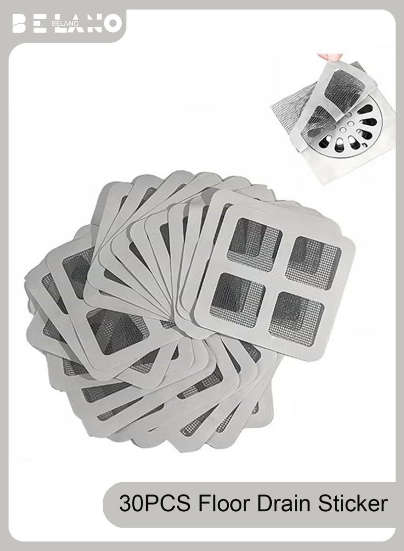 BELANO 30 Pcs Disposable Drain Hair Catcher Mesh Stickers for Shower, Bathroom, Sink, Anti-Clog Square Cover 10x10cm - Image 1