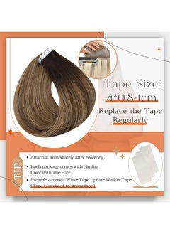 Full Shine Balayage Tape In Hair Extensions Human Hair 14 Inch Tape In Extensions 2/3/27 Brown To Blonde Mixed Brown Ombre Seamless Skin Weft Tape Ins Human Hair Extensions Straight Hair 50Gram 20 Pcs  - Image 4