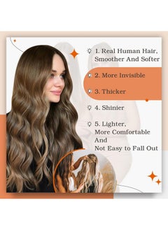 Full Shine Balayage Tape In Hair Extensions Human Hair 14 Inch Tape In Extensions 2/3/27 Brown To Blonde Mixed Brown Ombre Seamless Skin Weft Tape Ins Human Hair Extensions Straight Hair 50Gram 20 Pcs  - Image 5