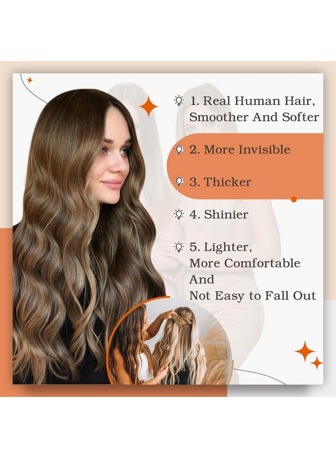 Full Shine Balayage Tape In Hair Extensions Human Hair 14 Inch Tape In Extensions 2/3/27 Brown To Blonde Mixed Brown Ombre Seamless Skin Weft Tape Ins Human Hair Extensions Straight Hair 50Gram 20 Pcs - Image 5