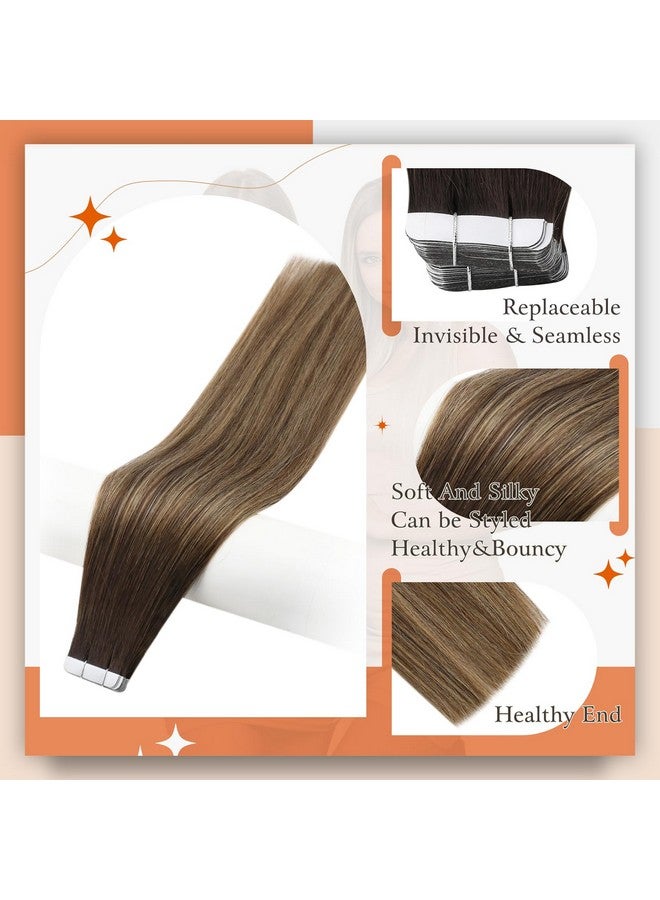 Full Shine Balayage Tape In Hair Extensions Human Hair 14 Inch Tape In Extensions 2/3/27 Brown To Blonde Mixed Brown Ombre Seamless Skin Weft Tape Ins Human Hair Extensions Straight Hair 50Gram 20 Pcs - Image 2