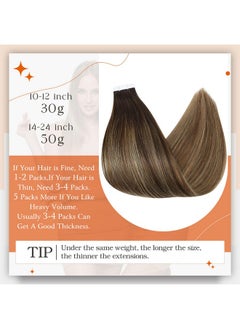 Full Shine Balayage Tape In Hair Extensions Human Hair 14 Inch Tape In Extensions 2/3/27 Brown To Blonde Mixed Brown Ombre Seamless Skin Weft Tape Ins Human Hair Extensions Straight Hair 50Gram 20 Pcs  - Image 3