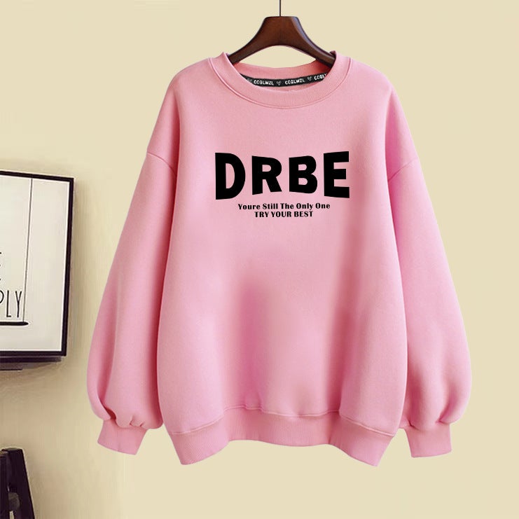 Crewneck Sweatshirt Coat Womens Spring and Autumn 2023 New Chic fleece-lined Thickened Winter Top Couples National Style pink (CC69 Darling DEAR)
