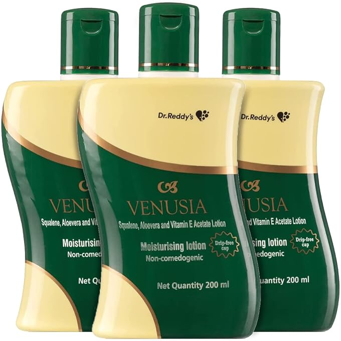 VENUSIA Dr. Reddy Moisturizing Lotion With Aloe Vera, Vitamin E and Squalene, Everyday use lotion, Smooth and Moisturized Skin for Long Hours, Non-Greasy, 200ml x Pack of 3 - Image 1
