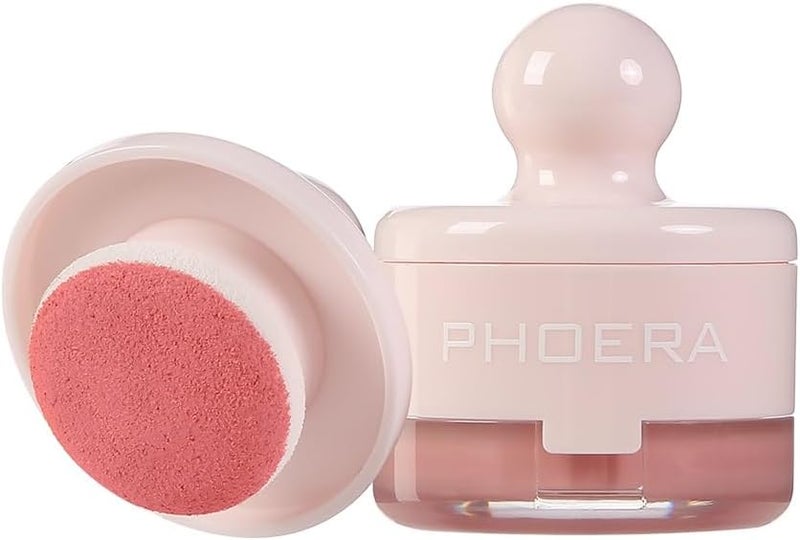 PHOERA Cream To Powder Canned Blush Mud Lightweight Longwear Cheek Blush with Puff Mirror Matte Shimmer Finish 6 Buildable Shades for Natural Radiant Glow 02 Heat One Size