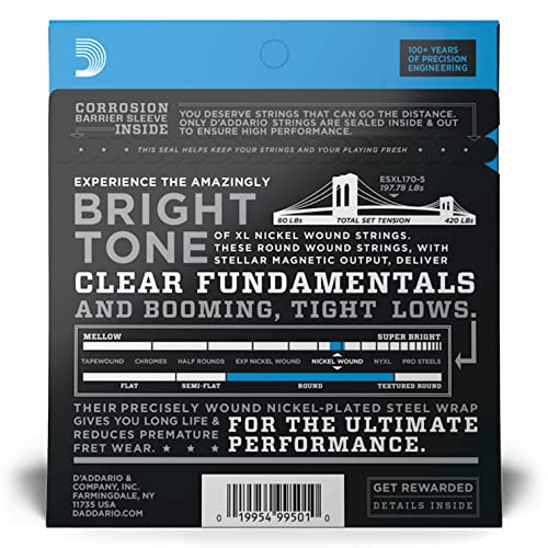 D'Addario EXL170-5 5-String Nickel Wound Bass Guitar Strings, Light, 45-130, Long Scale - Image 2