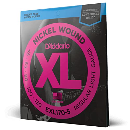 D'Addario EXL170-5 5-String Nickel Wound Bass Guitar Strings, Light, 45-130, Long Scale - Image 1