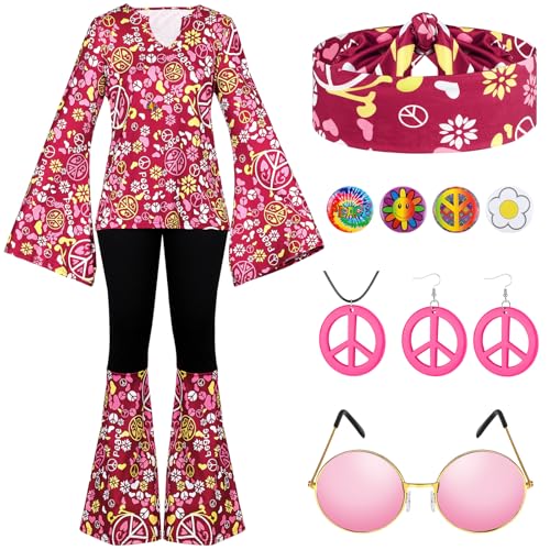 Jiuguva 17pcs 60s 70s Outfits for Women Hippie Costume Set Disco Outfit ElegantXXLarge - Image 1