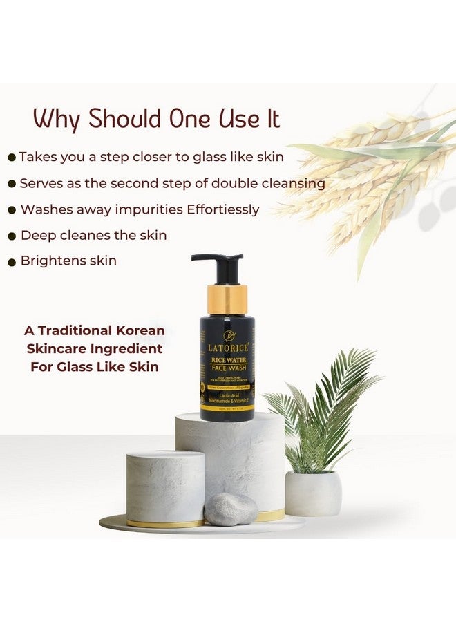 LATORICE Unisex Face Gel Wash With Rice Water Lactic Acid and Vitamin E | Travel-friendly Natural Glowing Brightening Niacinamide Gel Face Cleanser For All Skin Types (50 ml) - Image 3