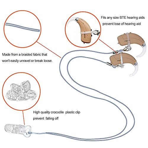 Anico Clips Otoclip for Adults and Kids with 7mm 9mm 11mm Silicone Loops for BTE Hearing Aids - Anti Lost Lanyard Cord and Carry Case (Gray) - Image 2