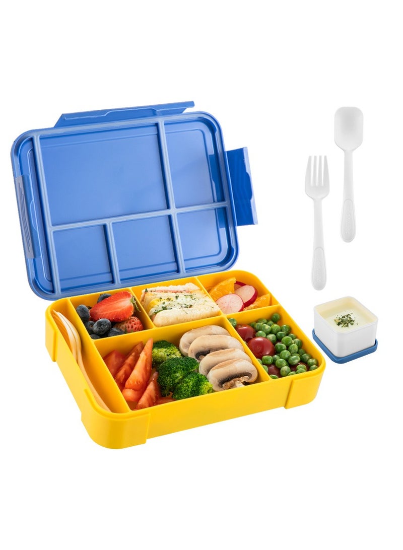 QIGAR Bento Lunch Box for Kids Adults, 6 Compartments  Food Container Ideal Portion Sizes Leak-Proof Bento box for Kids ,With cutlery sauce box,microwave heating Safe, Food-Safe Materials 1330ml - Image 1