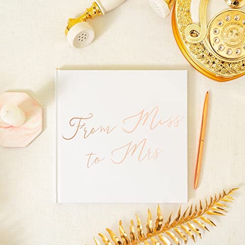 Calculs From Miss To Mrs Picture Book for Instax Film, Polaroid Bridal Shower Guest Book Blank Pages Bride To Be Scrapbook, 8.5” Square White Cover Rose Gold Script - Image 3