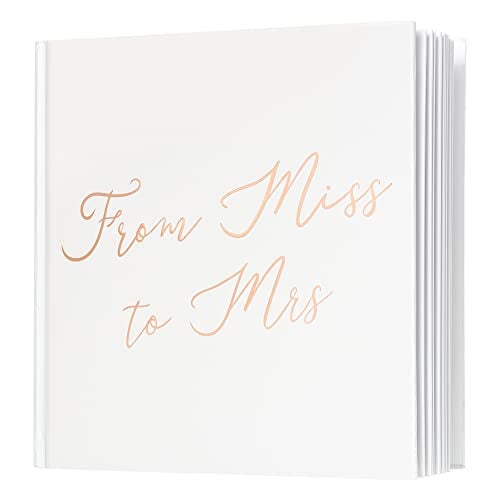 Calculs From Miss To Mrs Picture Book for Instax Film, Polaroid Bridal Shower Guest Book Blank Pages Bride To Be Scrapbook, 8.5” Square White Cover Rose Gold Script - Image 1