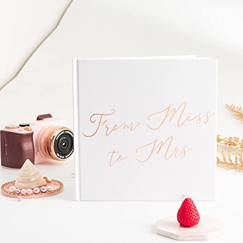Calculs From Miss To Mrs Picture Book for Instax Film, Polaroid Bridal Shower Guest Book Blank Pages Bride To Be Scrapbook, 8.5” Square White Cover Rose Gold Script - Image 4