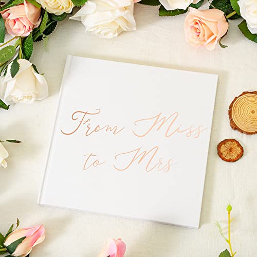 Calculs From Miss To Mrs Picture Book for Instax Film, Polaroid Bridal Shower Guest Book Blank Pages Bride To Be Scrapbook, 8.5” Square White Cover Rose Gold Script - Image 2