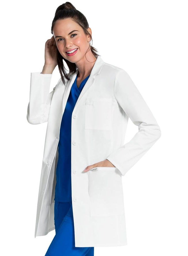 Cherokee White Lab Coat for Women with Notched Lapels with Button Closure and 3 Pockets CK452, White, L - Image 4