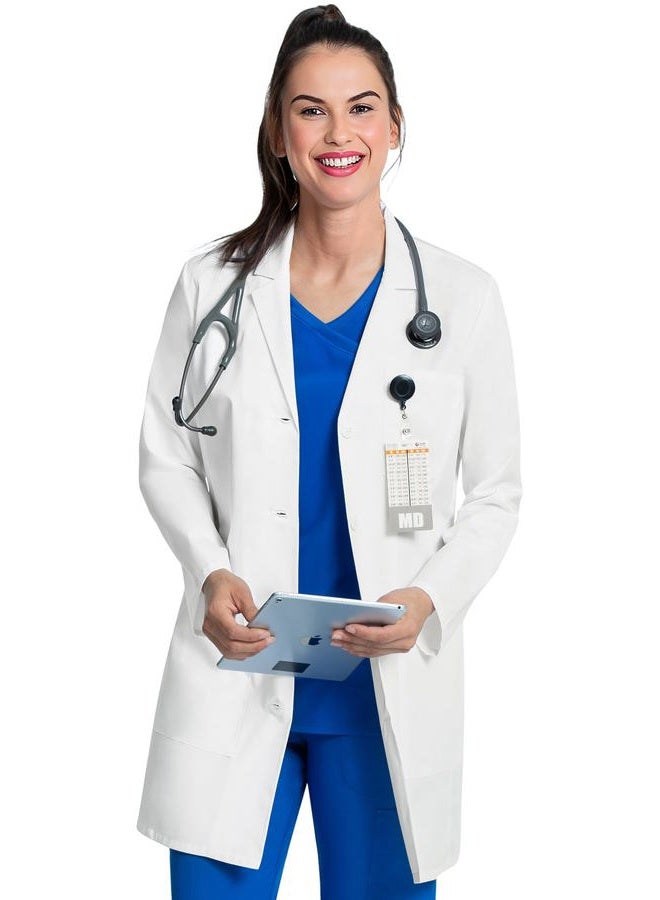 Cherokee White Lab Coat for Women with Notched Lapels with Button Closure and 3 Pockets CK452, White, L - Image 1