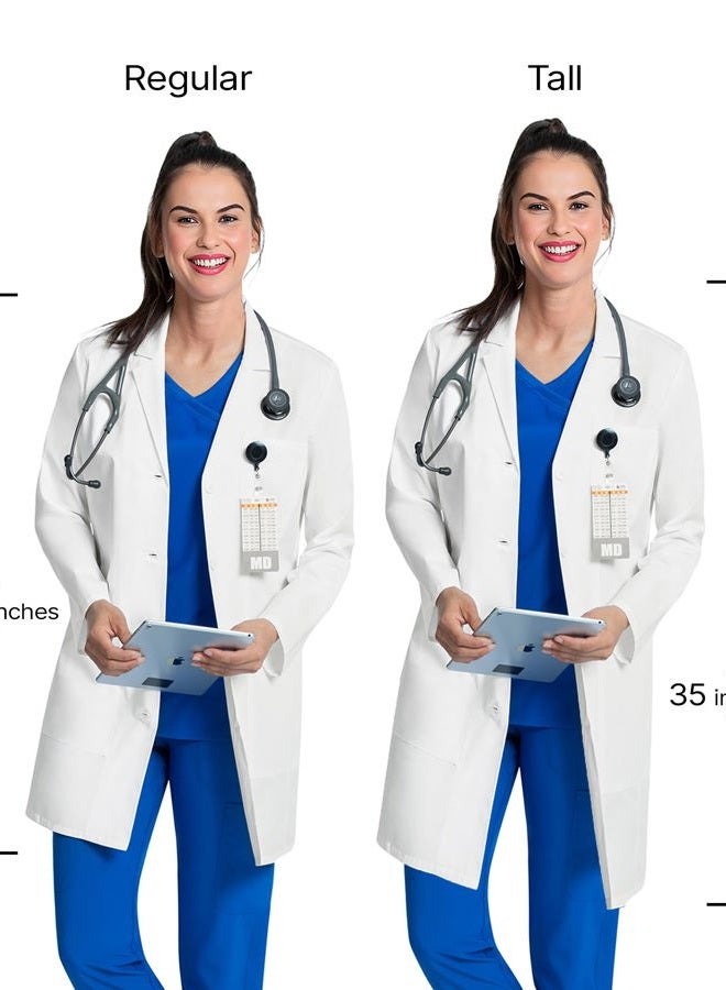 Cherokee White Lab Coat for Women with Notched Lapels with Button Closure and 3 Pockets CK452, White, L - Image 3