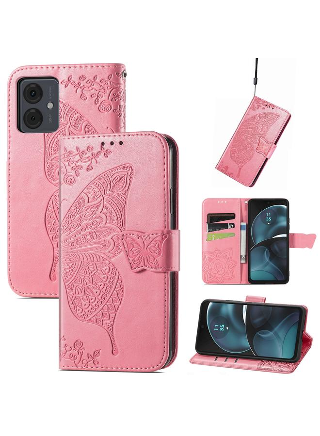 S-TOP Case For Motorola Moto G14 Butterfly Love Flower Embossed Leather Phone Case - Image 1