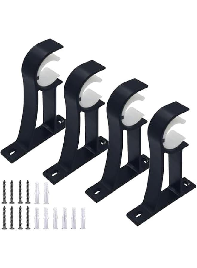 4Pcs Curtain Rod Bracket, Heavy Duty Curtain Rod Holders for Drapes Wall Heavy Duty, Single Decorative Drapery Rod Hooks Hanger Fit for 1 to 1.2 Inch Drapes Rod, Black Rod Bracket - Image 1