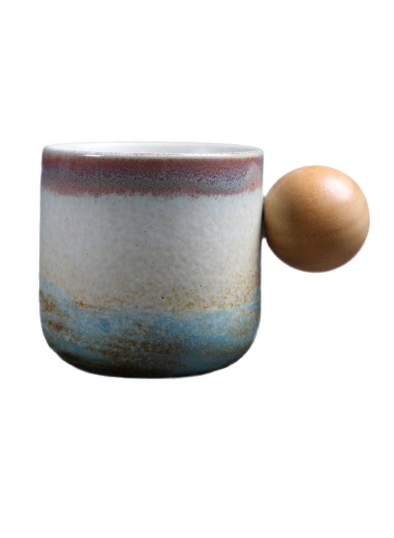 Special-Shaped Mugs, Retro Ceramic Cups, Irregular Cups, Stoneware Water Cups, High-Value Coffee Cups（Wooden handle coffee cup-white 290ml） - Image 1
