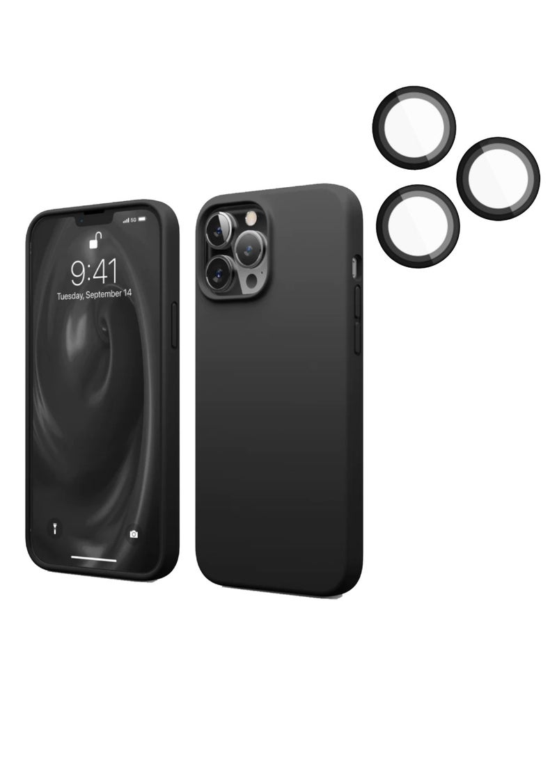 Digi Core حافظة آيفون 14 برو من السيليكون مقاس 6.1 بوصة مع 3 قطع لحماية عدسة كاميرا آيفون 14 برو لجراب آيفون 14 برو أسود
