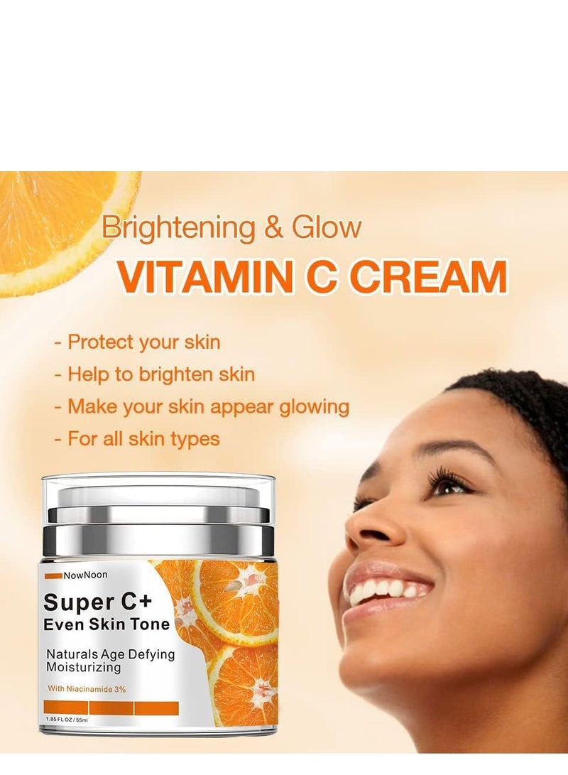 NowNoon Vitamin C Face Cream Moisturizer – Anti-Aging Hydrating Cream for Dark Spots, Wrinkles & Fine Lines, Firming & Even Skin Tone, Deep Moisturization for Dry Skin 55ml - Image 3