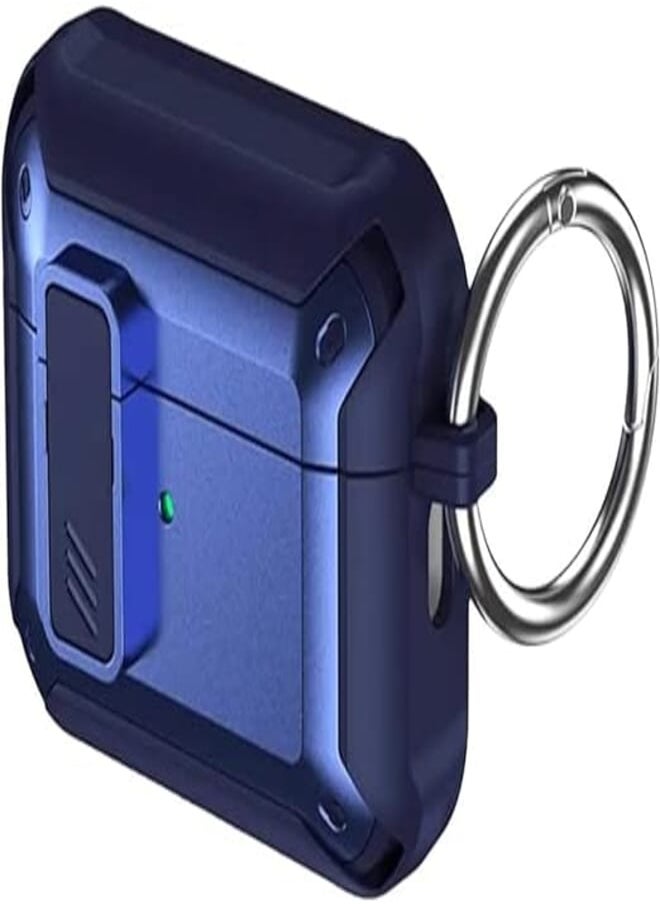 Generic - Ultra Luxury Defense Armor Protective Case Cover with Lock Compatible for Airpods Pro 2 Military Grade Case with Safety Switch Lock Button and Carabiner Keychain Hook (Blue) - Image 1