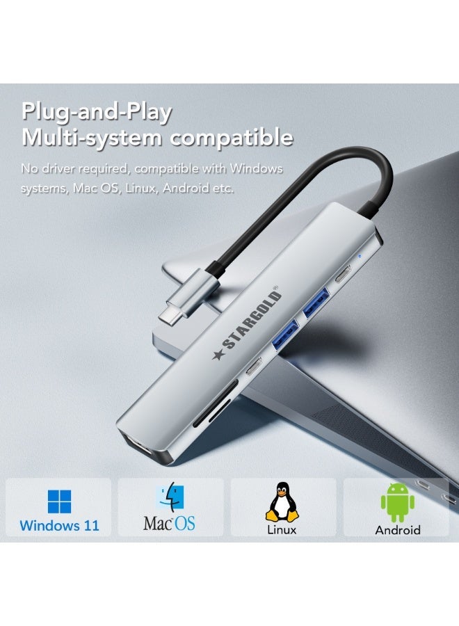 STARGOLD 7-in-1 USB C Docking Station for Laptop - 4K HDMI Output, 100W PD Fast Charging, USB 3.0 5Gbps High-Speed Data Port, SD/TF Card Reader, Type C Notebook Dock for MacBook, ThinkPad, Dell, HP, iPad & PC Gaming - Universal Multi-System Compatible USB Docking System - Image 4