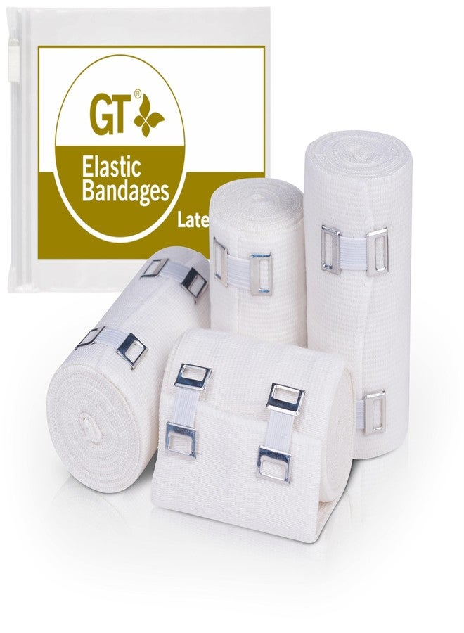 GT Premium Elastic Bandage Wraps (4" 2pack & 3" 2Pack) - Made of Grown Soft Woven Cotton - Metal Clip Fasteners - GT Latex Free Roll for Sprains & Injuries - Image 1