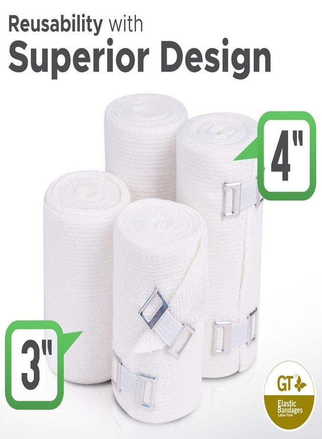 GT Premium Elastic Bandage Wraps (4" 2pack & 3" 2Pack) - Made of Grown Soft Woven Cotton - Metal Clip Fasteners - GT Latex Free Roll for Sprains & Injuries - Image 5