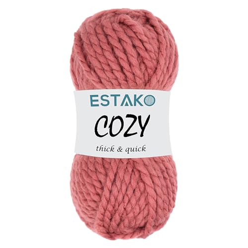 Estako Cozy Thick & Quick Yarn 20% Wool 80% Acrylic Soft Super Bulky Weight #6 Knitting and Crocheting Yarn 3.52 oz (100gr) 65 yds (60 m) (53100-Dark Rose) - Image 1