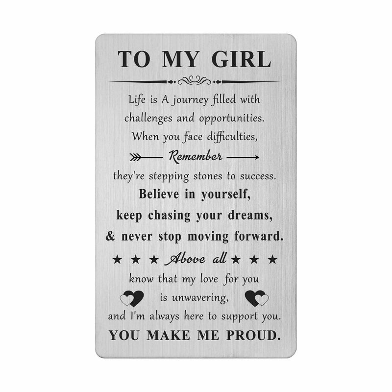 DGXMD Inspirational Graduation Gifts for Daughter - Stainless Steel Engraved Wallet Card - Daughter Birthday Graduation Card Gifts from Mom and Dad - Image 1