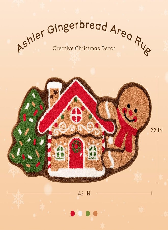 Ashler Home Deco سجادة آشلر بتصميم منزل خبز الزنجبيل لعيد الميلاد، سجادة حمام ناعمة ماصة للرطوبة، سجادة مزخرفة على شكل شجرة عيد الميلاد ورجل خبز الزنجبيل، مانعة للانزلاق، مناسبة للحمام، المدخل، غرفة المعيشة، مقاس 22 × 42 بوصة - Image 2