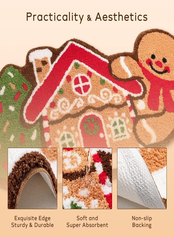 Ashler Home Deco سجادة آشلر بتصميم منزل خبز الزنجبيل لعيد الميلاد، سجادة حمام ناعمة ماصة للرطوبة، سجادة مزخرفة على شكل شجرة عيد الميلاد ورجل خبز الزنجبيل، مانعة للانزلاق، مناسبة للحمام، المدخل، غرفة المعيشة، مقاس 22 × 42 بوصة - Image 3