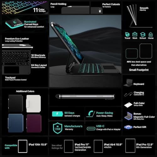 typecase Edge for iPad A16 (11th Gen) & iPad 10th Gen with 11-Color Backlit & Gesture Touchpad, Magic Style Floating Cantilever Magnetic Keyboard (NOT FIT to Air 11/5th/4th/Pro 11) - Black'26 - Image 5